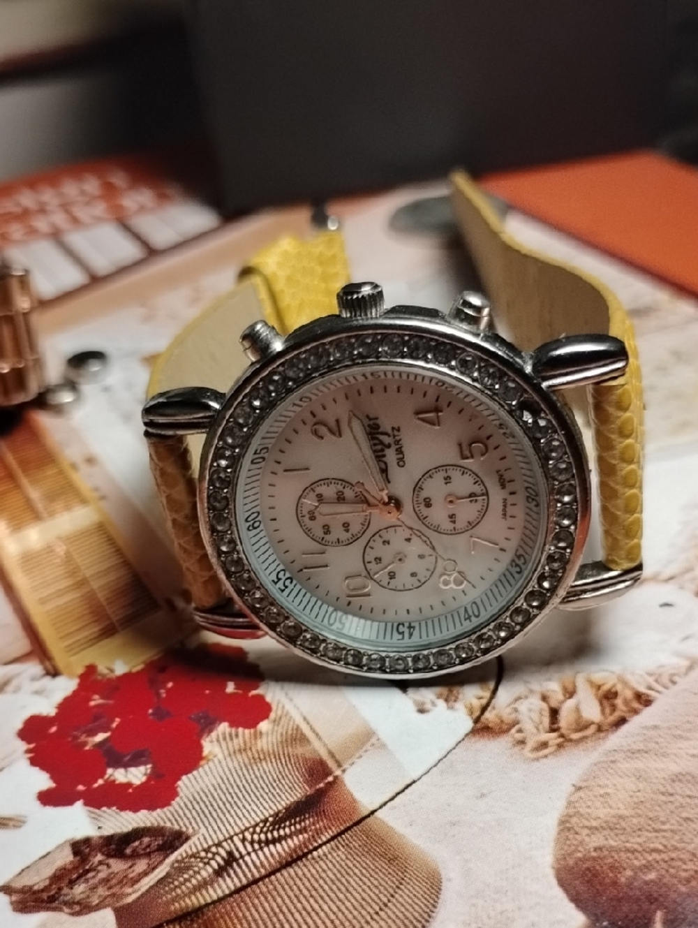 Yellow Women’s  Bilyfer Crystal Accent Watch -made In Spain